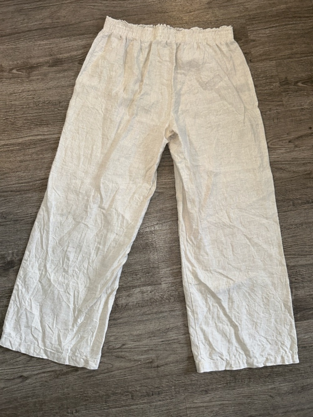 Saks Fifth Avenue Linen Pants L Elastic Waist Wide Leg Ivory - Picture 5 of 8